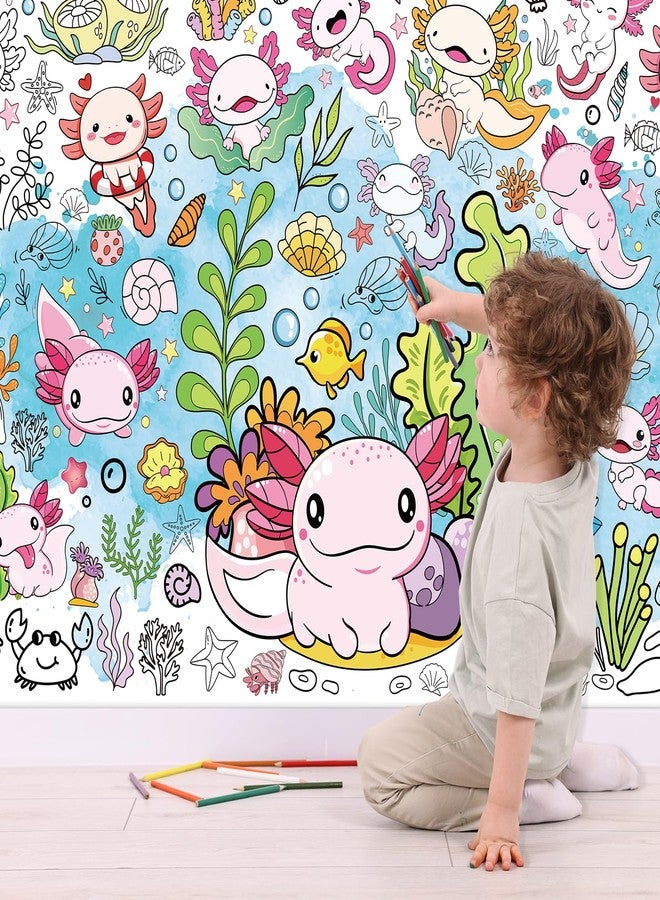 TAKEALOOKO Axolotl Giant Kids Coloring Poster - 35.5 x 72 inches Pink Cute Salamander Tablecloth Coloring Activity for Kids Birthday Party Games, Large Undersea World Poster for Classroom Party Decor - Image 3